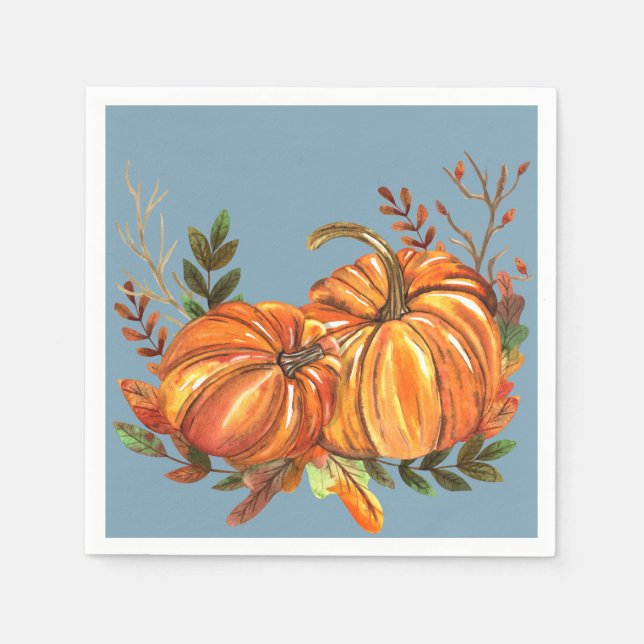 Fall Pumpkins Dusty Blue Serviette (Vorderseite)