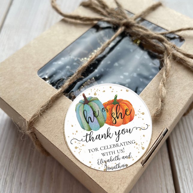 Fall Pumpkins Er oder sie Geschlecht Offenbarung V Runder Aufkleber (Von Creator hochgeladen)