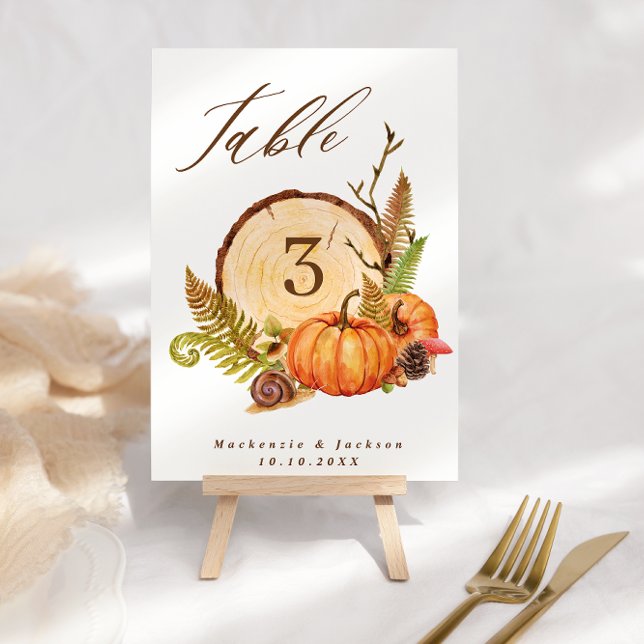 Fall Pumpkins Ferns & Wood Slice Skript Hochzeit Tischnummer (Von Creator hochgeladen)