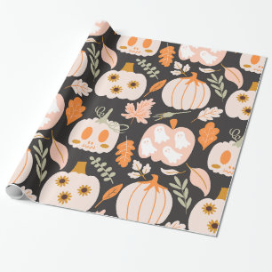 Fall Pumpkins Ghost Skeletter Wrapping Paper Geschenkpapier