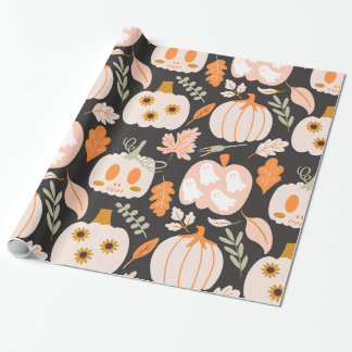 Fall Pumpkins Ghost Skeletter Wrapping Paper Geschenkpapier