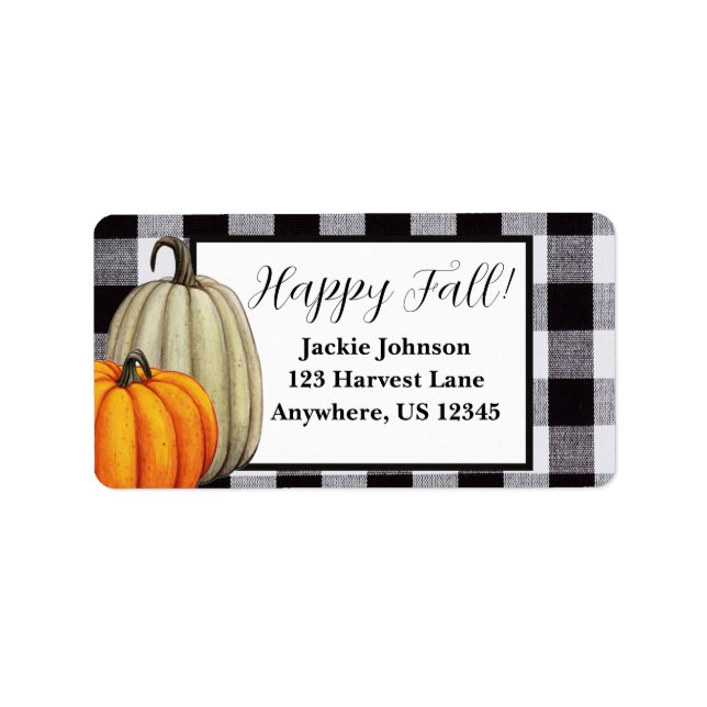 Fall Pumpkins Gingham Kariert Happy Fall Address Adressaufkleber (Vorne)