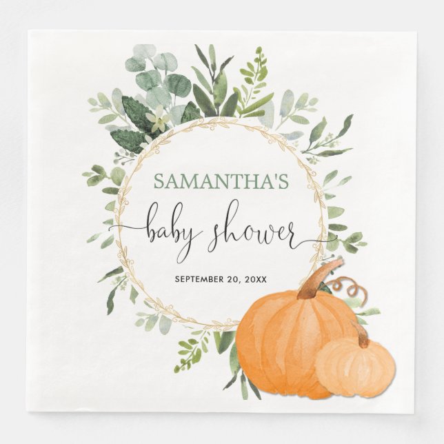 Fall Pumpkins Grüne Goldene Eukalyptus Babydusche Serviette (Vorderseite)