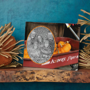 Fall Pumpkins Red Wagon Fügen Sie Ihr eigenes Foto Fotoplatte