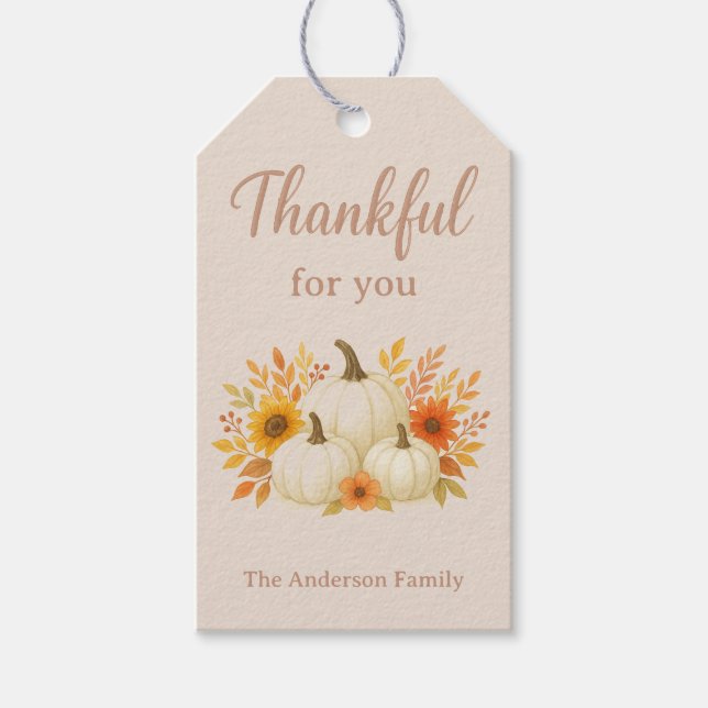 Fall Pumpkins & Sonnenblumen | Eleganter Erntedank Geschenkanhänger (Vorderseite)