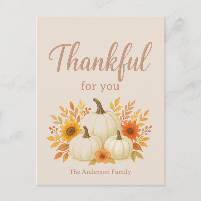 Fall Pumpkins & Sonnenblumen | Eleganter Erntedank Postkarte (Vorderseite)