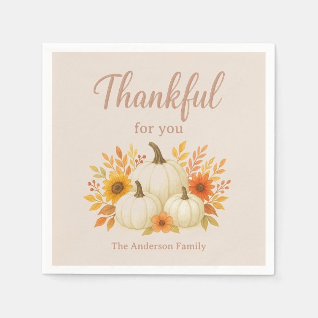 Fall Pumpkins & Sonnenblumen | Eleganter Erntedank Serviette (Vorderseite)