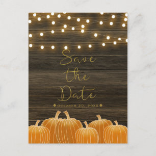 Fall Pumpkins & String Lights Save the Date rustik Ankündigungspostkarte