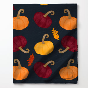 Fall Pumpkins und Blätter auf blauem Muster Stoff