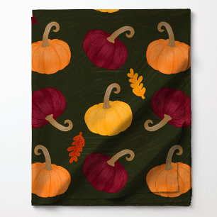 Fall Pumpkins und Blätter auf grünem Muster Stoff