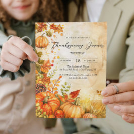 Fall Pumpkins und Blätter Erntedank Dinner Einladung