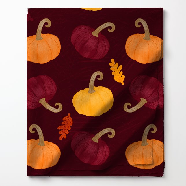 Fall Pumpkins und Blätter über Burgund Muster Stoff (Von Creator hochgeladen)