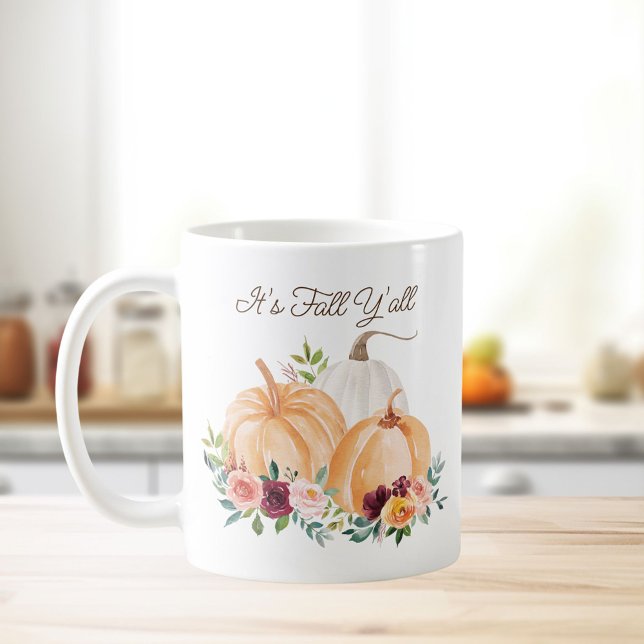Fall Pumpkins und Boho-Blume Kaffeetasse (In situ Kitchen table)