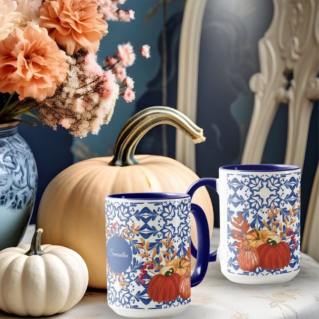 Fall Pumpkins Wasserfarben Floral und Herbstleaves Tasse (Von Creator hochgeladen)