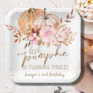 Fall Pumpkins Watercolor Boho Girl 3. Geburtstag Pappteller