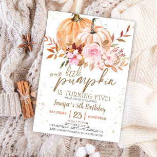 Fall Pumpkins Watercolor Boho Girl 5. Geburtstag Einladung