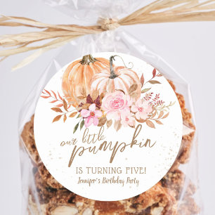 Fall Pumpkins Watercolor Boho Girl 5. Geburtstag Runder Aufkleber