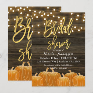 Fall Pumpkins Wood Lights Gold Foil Brautparty Einladung
