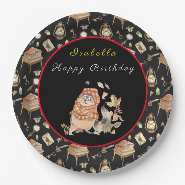Fall-Raccoon Anpassen von Text und Farbe Pappteller (Vorderseite)