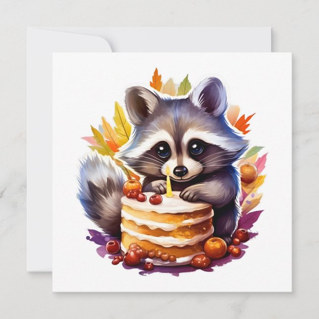 Fall Raccoon mit 1. Geburtstagstorte (Vorderseite)