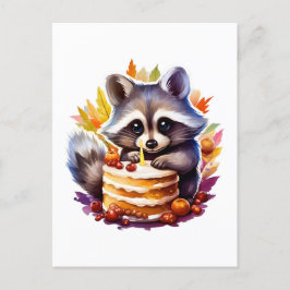 Fall Raccoon mit 1. Geburtstagstorte Postkarte