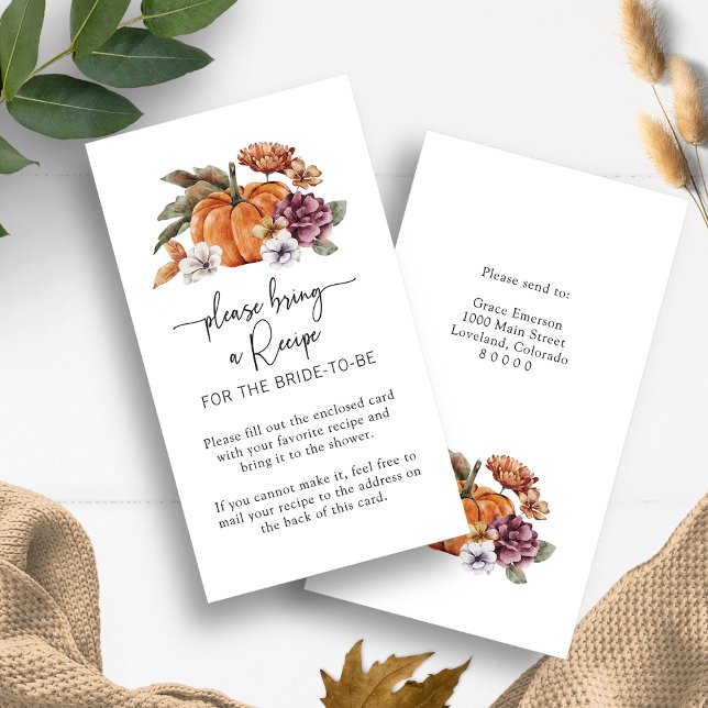 Fall Recipe Brautparty Card Begleitkarte (Bring a Recipe Enclosure Card Bridal Shower Fall In Love Pumpkins Floral by Painted Paperie)