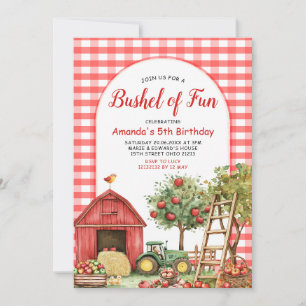 Fall Red Gingham Bushel of Fun Birthday Einladung