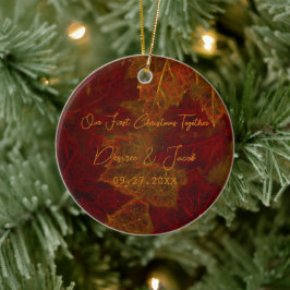 Fall Red Gold Rustikale Elegante Blätter Weihnacht Keramik Ornament