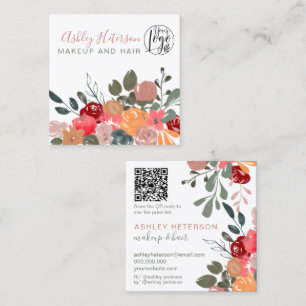 Fall Retro Boho floral qr-Code-Logo Haarschminke Quadratische Visitenkarte