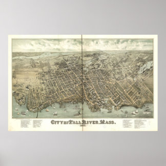 Fall River 1877, MA Birds Eye Panoramablick Karte Poster