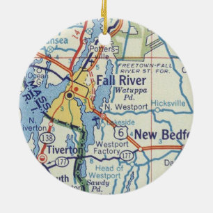 Fall River MA Vintage Karte Keramik Ornament