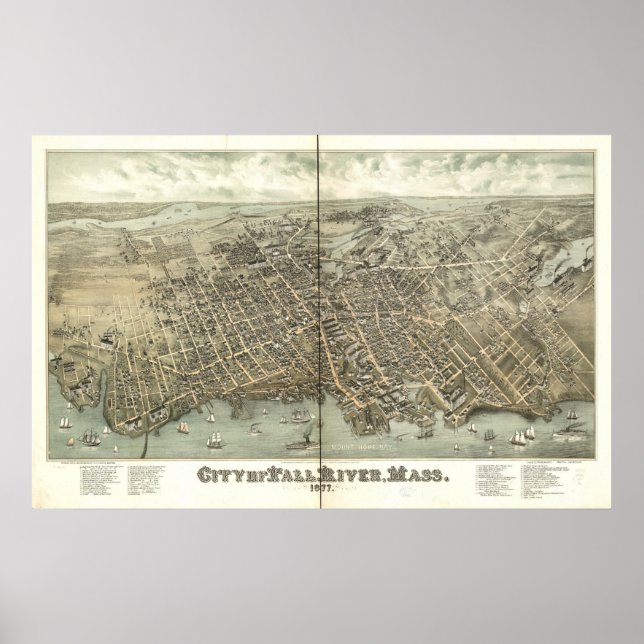 Fall River Mass. 1877 Antike Panoramakarte Poster (Vorne)