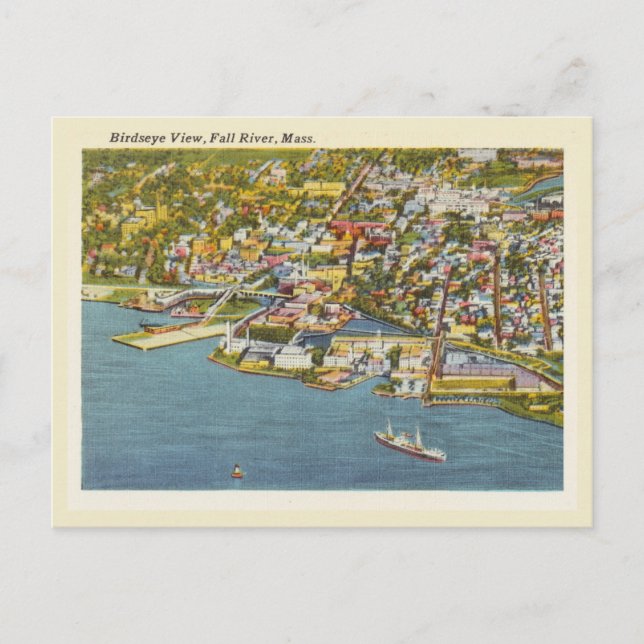 Fall River Massachusetts Vintage Vogelperspektive Postkarte (Vorderseite)
