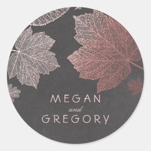 Fall Rose Gold und Chalkboard Blätter Hochzeit Runder Aufkleber