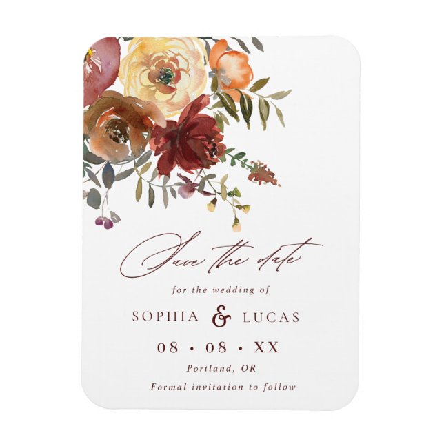 Fall Rust Burgundy Orange Script Wedding Rettete T Magnet (Vertikal)