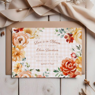 Fall Rust Gold Floral Gingham Brautparty Einladung