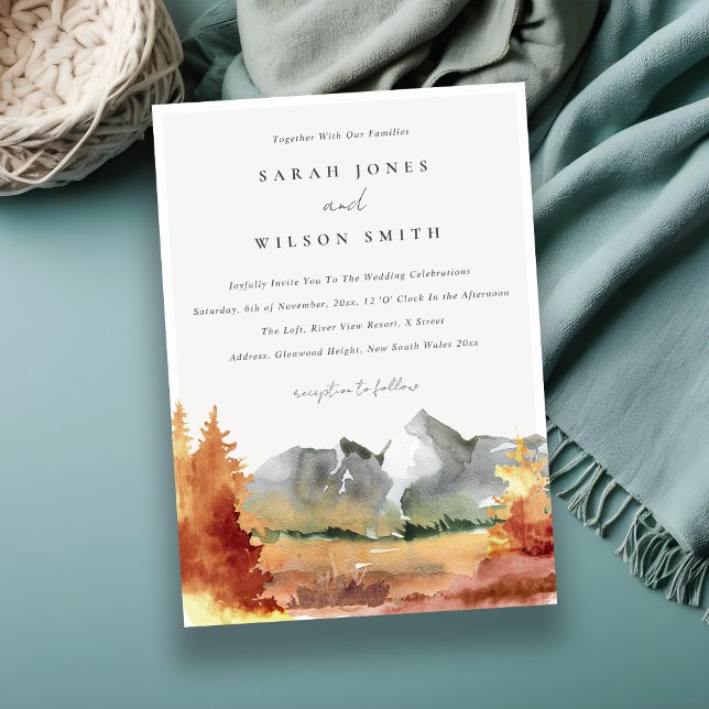 Fall Rust Orange Mountain Trees Foliage Hochzeit Einladung (Von Creator hochgeladen)
