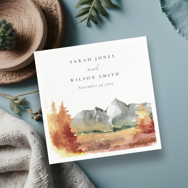 Fall Rust Orange Mountain Trees Foliage Hochzeit Serviette (Von Creator hochgeladen)