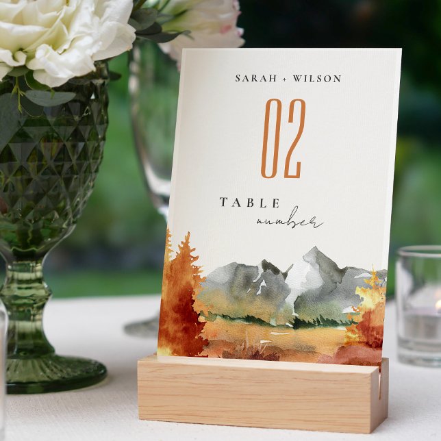 Fall Rust Orange Mountain Trees Foliage Hochzeit Tischnummer (Von Creator hochgeladen)