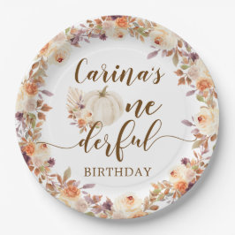 Fall Rustic Boho Pumpkin Onederful Paper Plate Pappteller