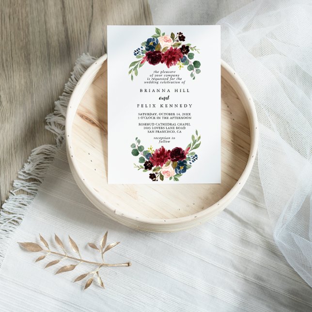 Fall Rustic Burgundy Calligraphy Diamond Wedding Einladung (Von Creator hochgeladen)