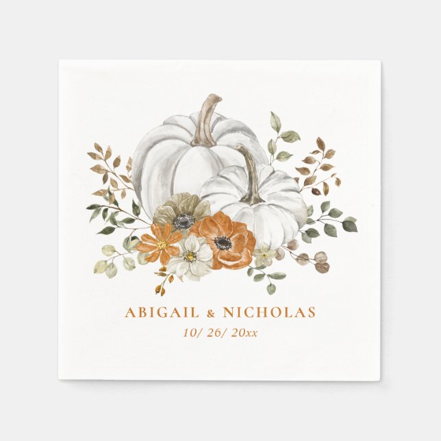Fall Rustic Floral Pumpkin Wedding Napkins Serviette (Vorderseite)