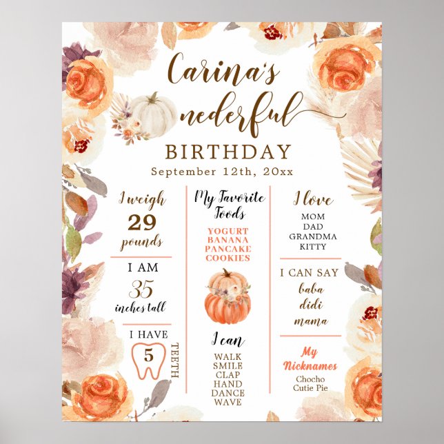 Fall Rustic Pumpkin Onederness ersten Geburtstag Z Poster (Vorne)