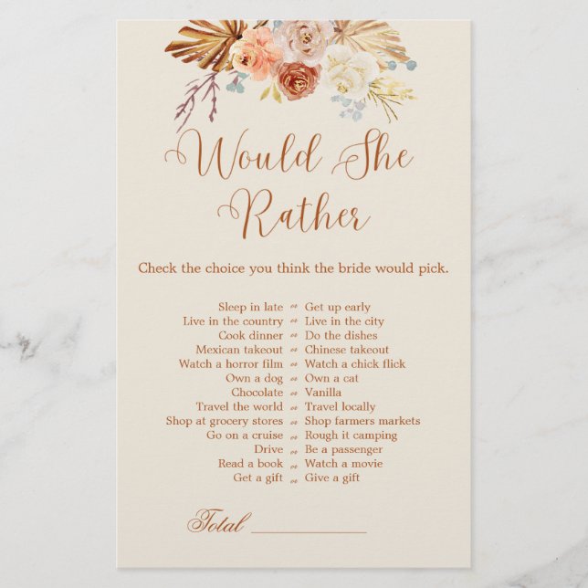 Fall Rustic Terracota Would She Rather Bridal Game (Vorderseite)