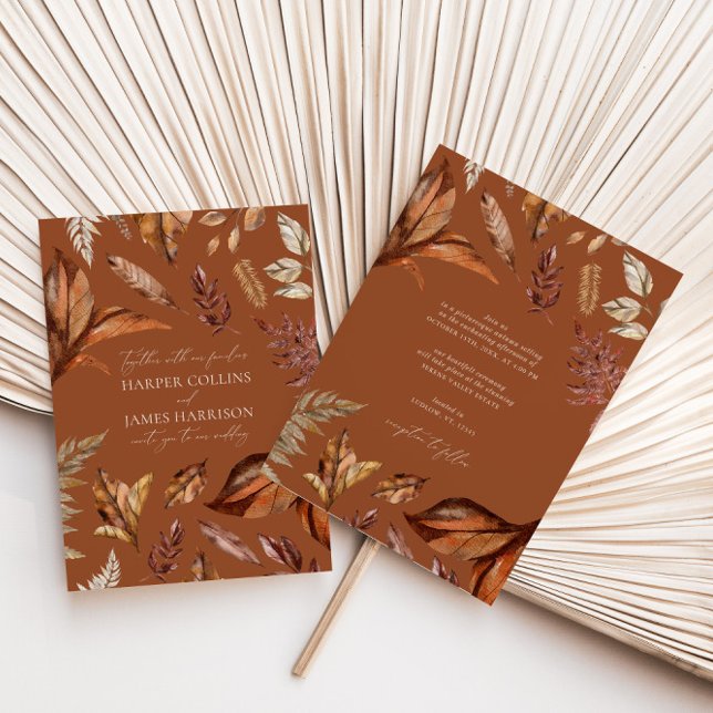 Fall Rustic & Terracotta Blätter Boho Wedding Einladung (Von Creator hochgeladen)