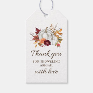 Fall Rustic White Pumpkin Baby Dusche Tag Geschenkanhänger