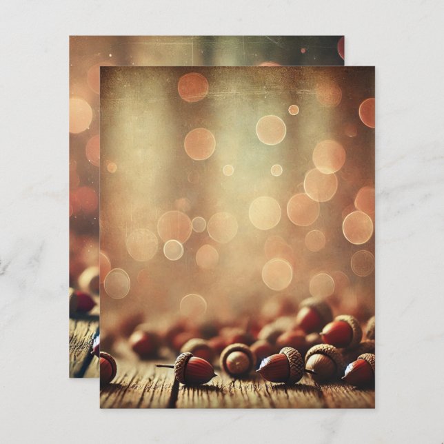 Fall Rustic Wood & Acorns Bokeh Scrapbook Paper (Vorne/Hinten)