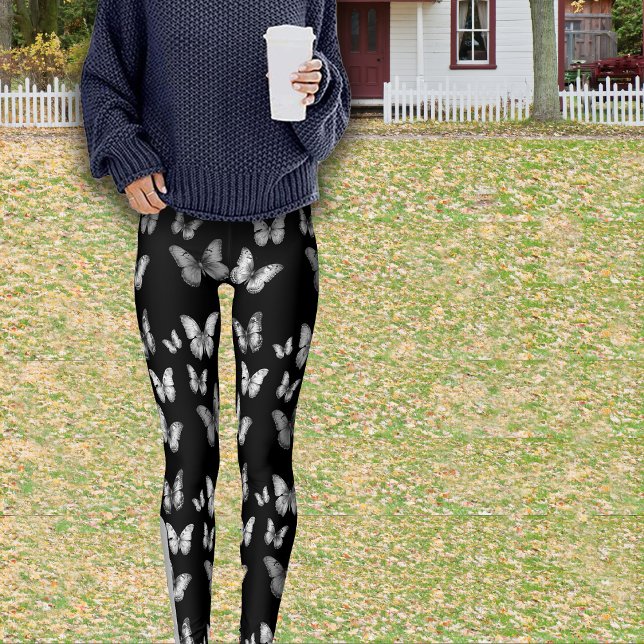 Fall Rustikale graue Schmetterlinge schwarze Anpas Leggings (Von Creator hochgeladen)