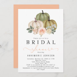 Fall Sage Green und Peach Pumpkin Floral Bridal In Einladung