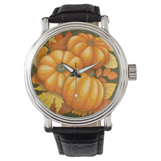 Fall Saison Halloween Pumpkins Muster Armbanduhr (Vorderseite)